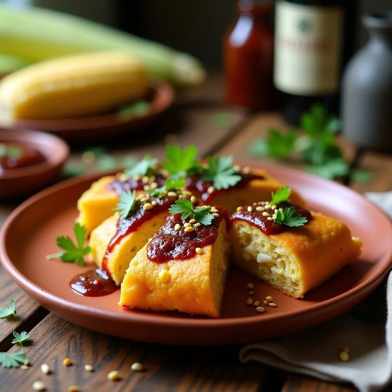 Pastel de Elote y Queso de Cabra con Salsa de Chile Pasilla: Receta Mexicana Vegana