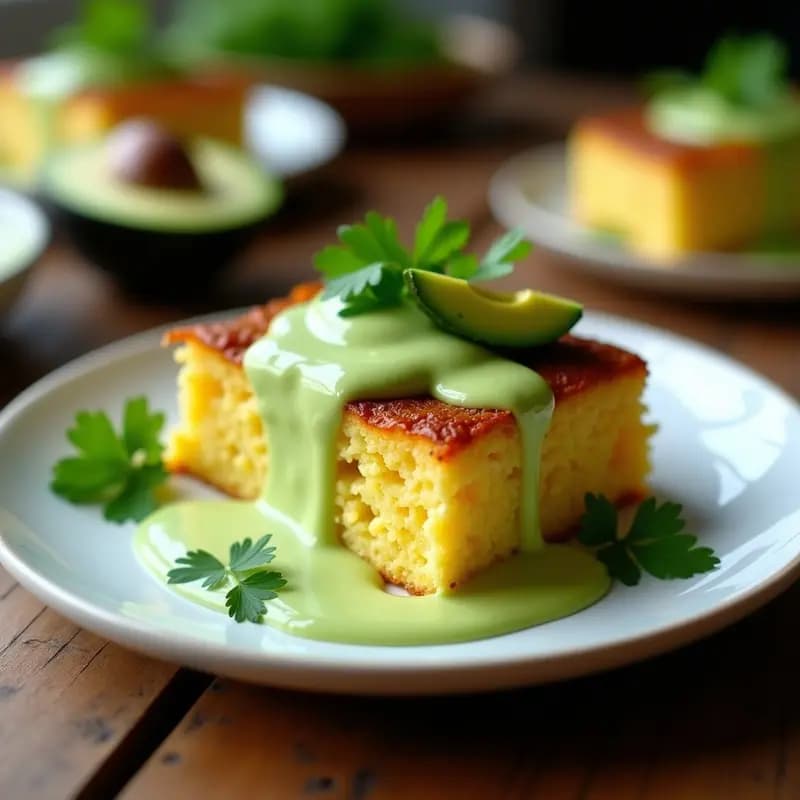 Pastel de Elote y Rajas con Crema de Aguacate: Receta Mexicana Sin Gluten y Sin Lactosa