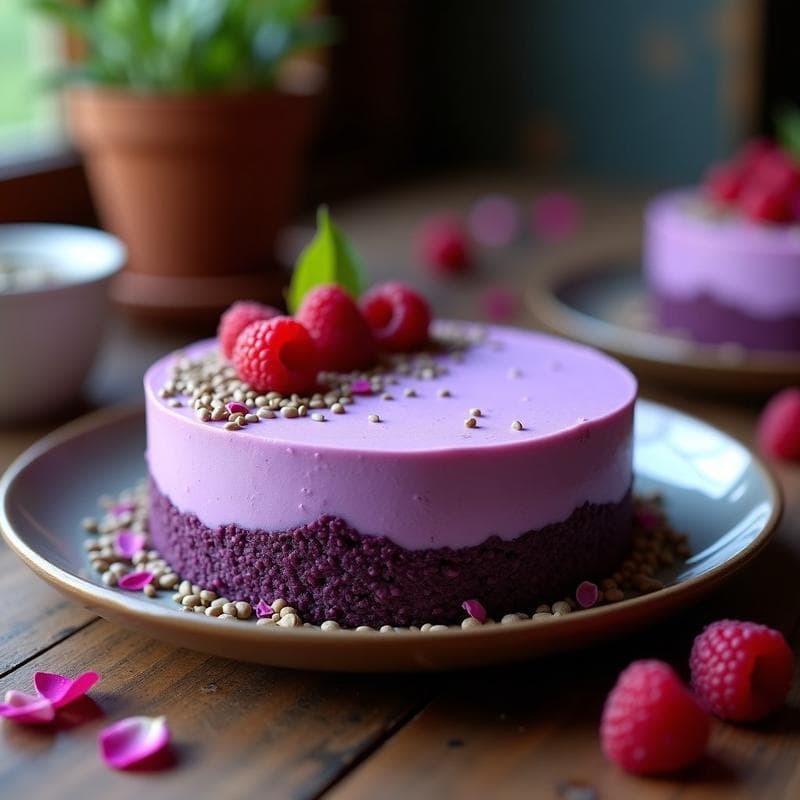 pastel de Maíz Morado y Queso Crema de Anacardo: postre Peruano Sin Horno y Vegano