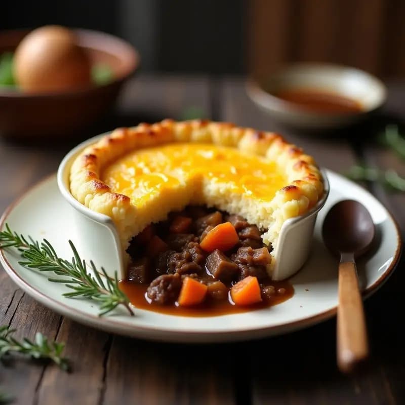 Pastel de Papa Británico con Carne de Res y Gravy: Receta Familiar en Horno y Económica