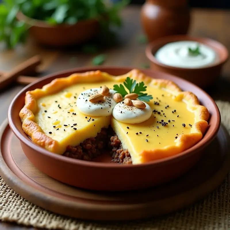 Pastel de Papa y Carne Picada Libanes: Receta de Oriente Medio con Especias Baharat