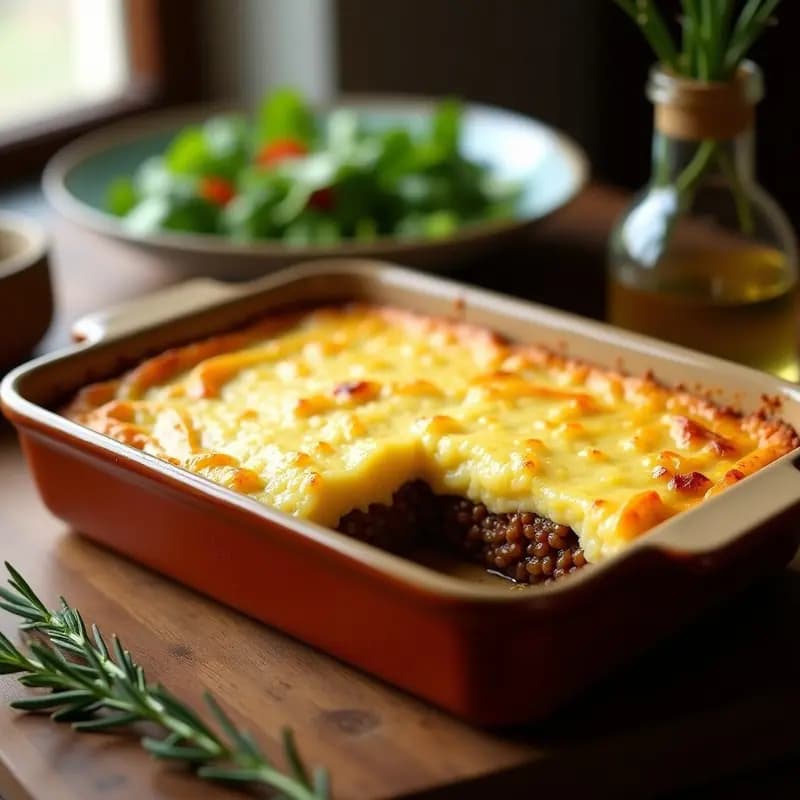 Pastel de Papa y Carne de Lentejas con Costra de Queso Vegano: Receta Británica Reconfortante