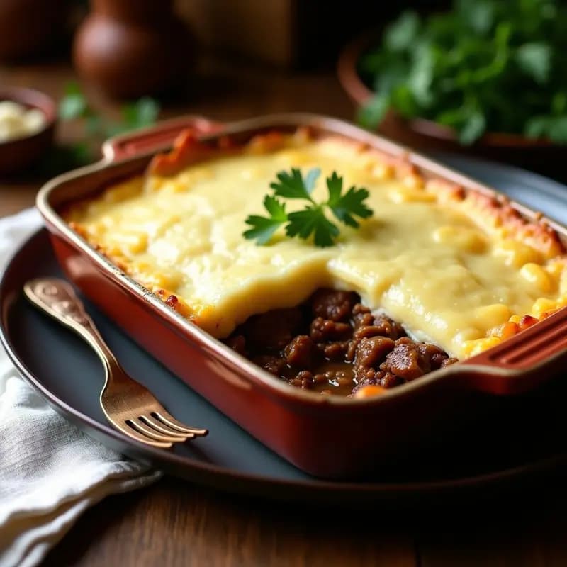 Pastel de Papa y Carne de Res con Queso de Anacardos: Receta Británica Sin Lácteos