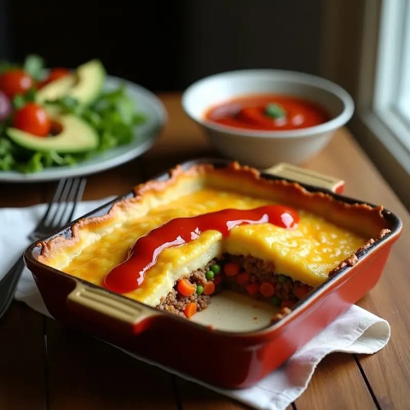 Pastel de Papa Colombiano: Capas de Carne, Verduras y Puré de Papa con Salsa de Aji