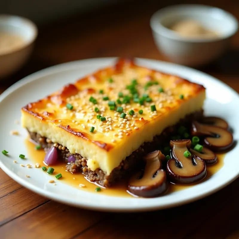 Pastel de Papa y Hongos Shitake: Receta Británica Vegana con Toque Asiático
