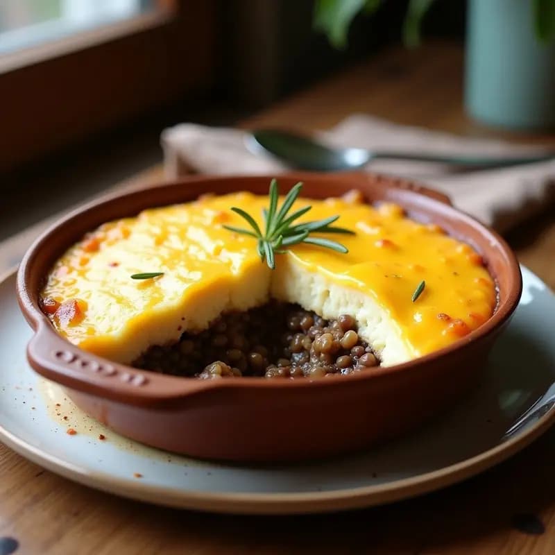 Pastel de Papa Inglés con Salsa de Queso Cheddar Vegano: Receta Confort en Olla Lenta