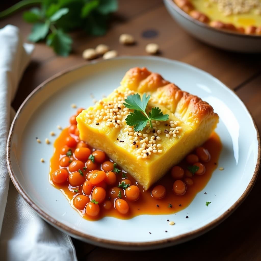 Pastel de Papa y Lentejas Corail con Costra de Semillas: Receta Vegana en Olla Lenta