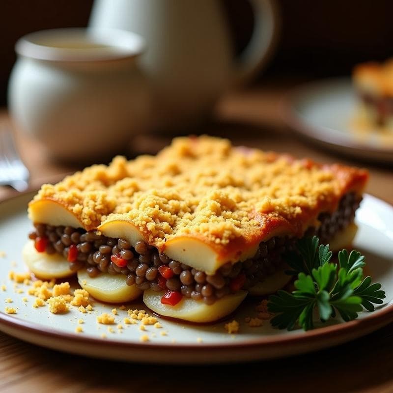 Pastel de Papa y Lentejas con Crumble de Queso Vegano: Receta Argentina Sin Gluten