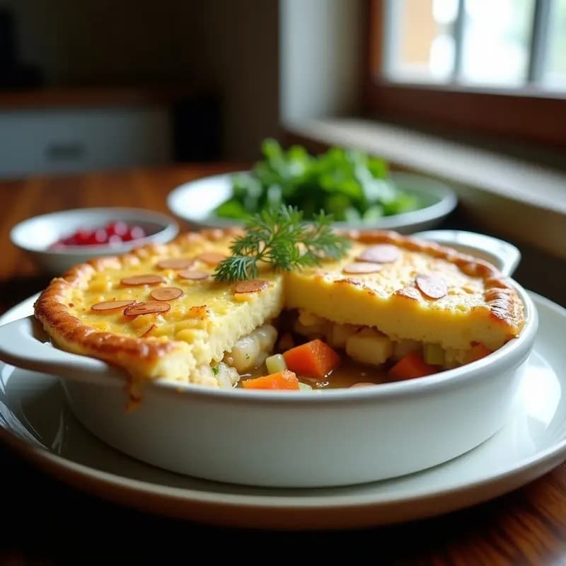 Pastel de Papa y Merluza con Costra de Almendras: Receta Británica en Horno Sin Lácteos