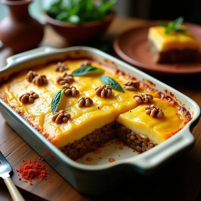 Pastel de Papa Peruano Vegano: Capas de puré y lentejas con especias andinas