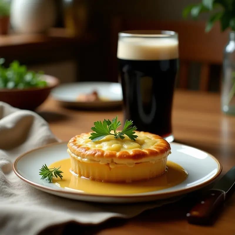Pastel de Papa Irlandés con Salsa de Guinness: Receta Tradicional Reconfortante y Sin Lactosa