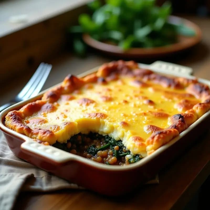 Pastel de Papa Shephard’s con Queso y Espinacas: Receta Británica Reconfortante y Vegana