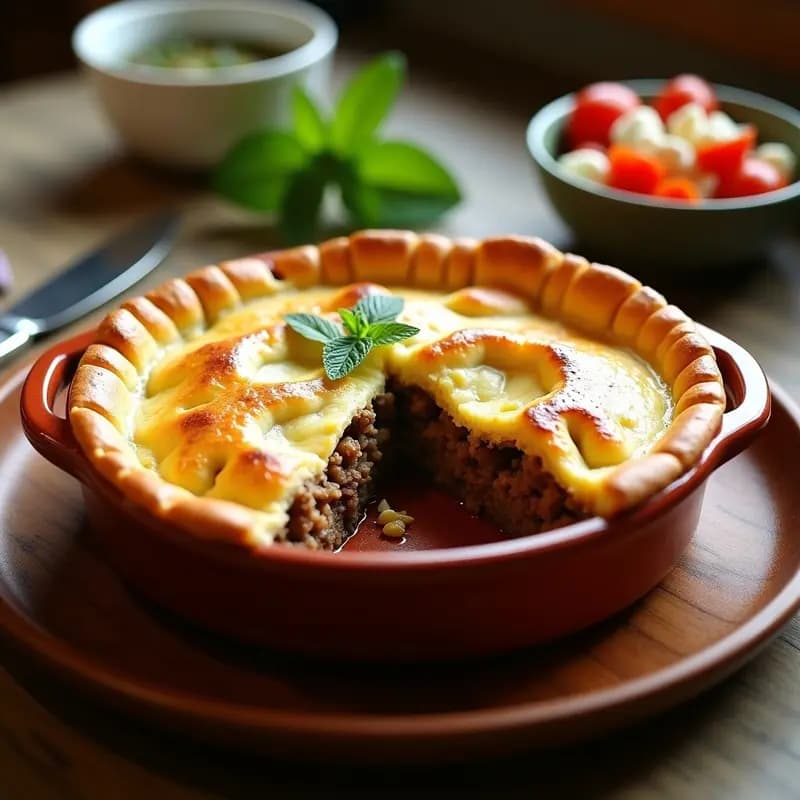 Pastel de Pastor de las Islas Griegas: Empanada de Carne y Hierbas al Horno