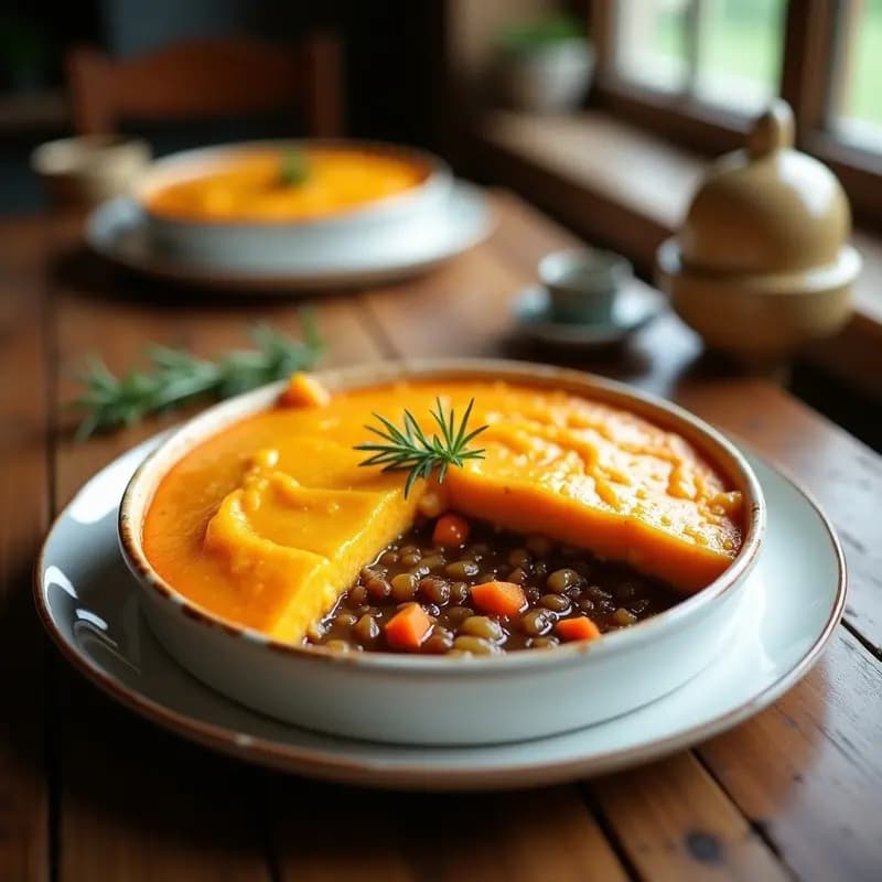 Pastel de Pastor de Lentejas y Batata: Receta Británica Vegana en Molde