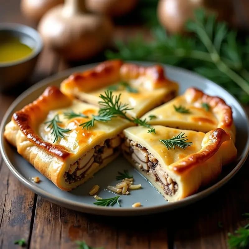 Pastel de Pollo y Champiñones en Masa Filo: Receta Griega Ligera y Crujiente