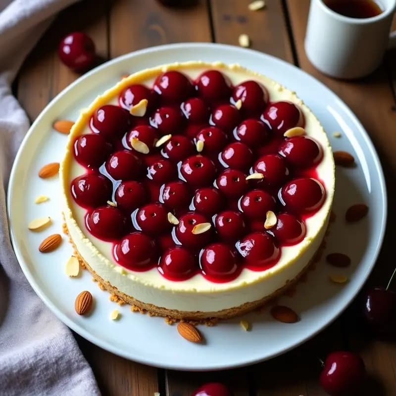 Pastel de Queso Basco con Cerezas y Almendras: Postre Francés Sin Horno en 20 Minutos