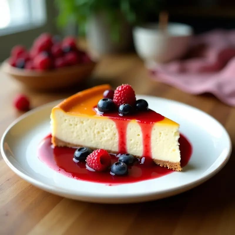 Pastel de Queso Japonés: Postre Esponjoso y Sedoso con Salsa de Frutos Rojos