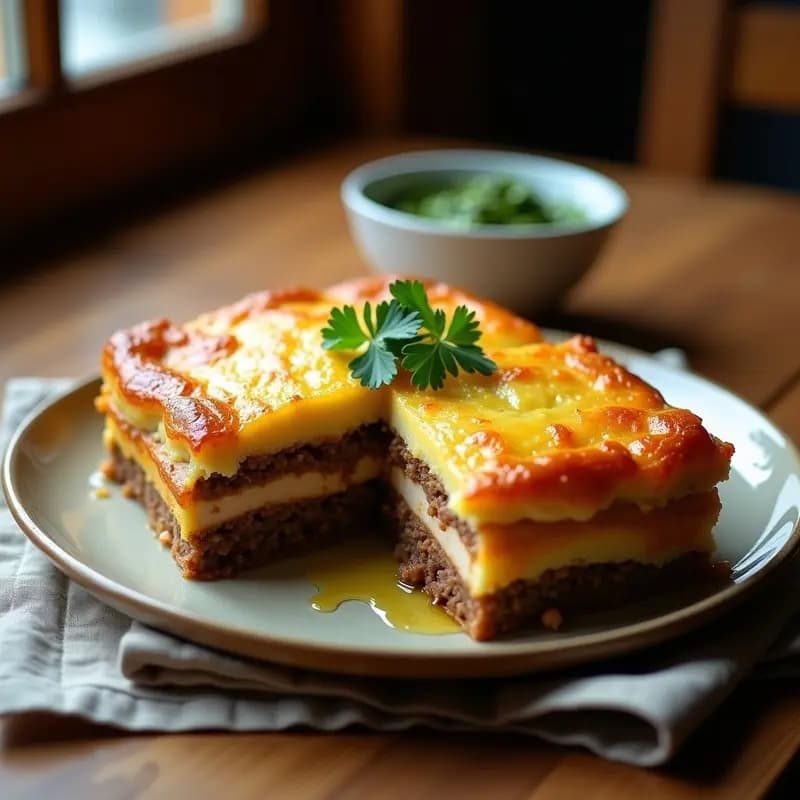 Pastel de tres Carnes Argentinas: Receta en Molde con Salsa de Chimichurri