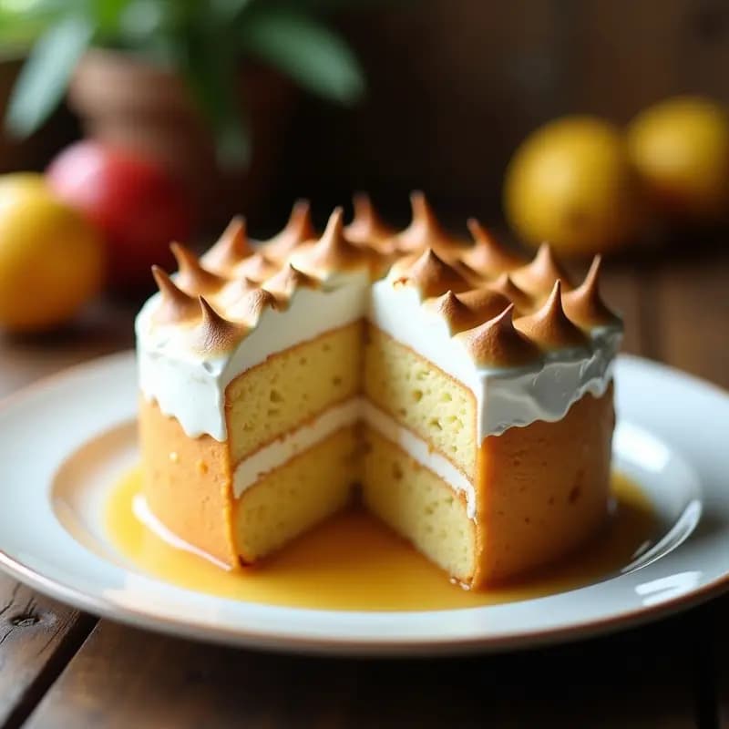 Pastel de Tres Leches Colombiano con Merengue: Postre Esponjoso y Dulce