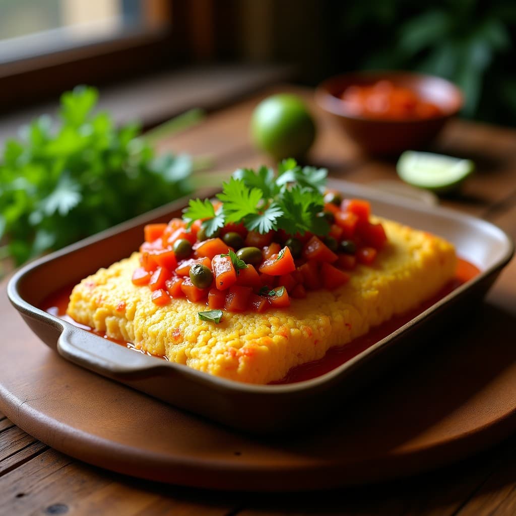 Pastel de Yuca y Bacalao Desmenuzado con Salsa criolla: Receta Colombiana en Olla Exprés