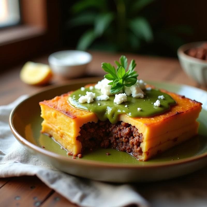 Pastel de Yuca y Carne Molida con Salsa de Huacatay: Receta Peruana en Thermomix