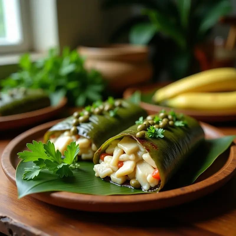 Pastele de Yautía y Bacalao: Receta Puertorriqueña Tradicional en Hoja de Plátano