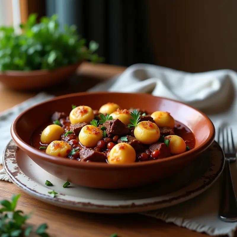 Pasticada con Ñoquis: Guiso Croata de Carne en Salsa Agria con Dumplings de Papa