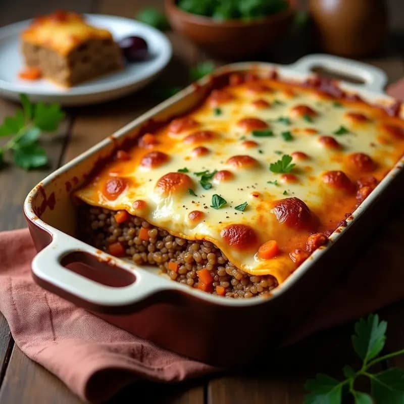 Pastitsio Griego de Lentejas: Lasagna Vegana con Pasta Integral y Bechamel de Soja