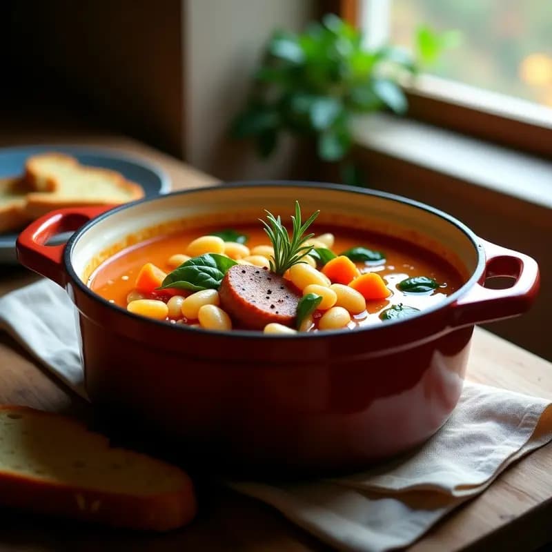 Pasto e Fagioli con Salchicha de Seitán: Sopa Italiana Vegana y Reconfortante en 20 Minutos
