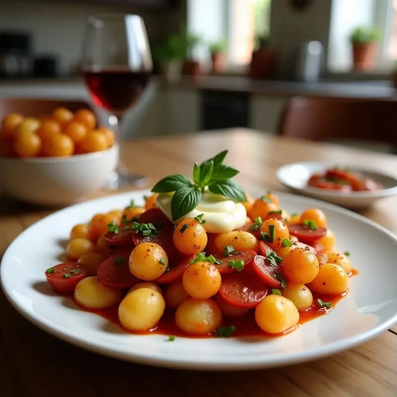 Patatas Brava con Chorizo, Queso Fundido y Alioli: Receta Española de Aperitivo Caliente