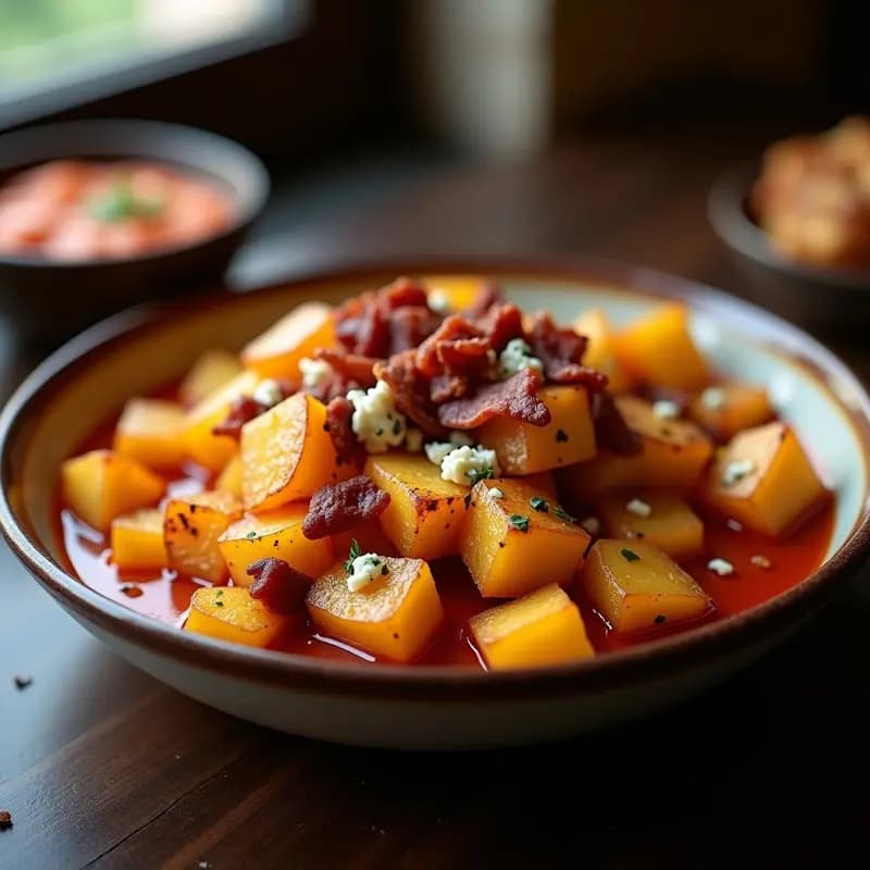 Patatas Brava con Salsa de Queso Azules y Bacon Crujiente: El Aperitivo Español Más Indulgente