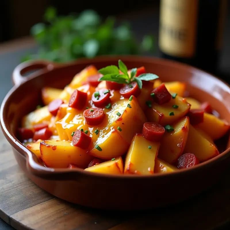 Patatas Bravo Extremas con Queso Fundido, Chorizo y Salsa Picante: Aperitivo Español que Enamora