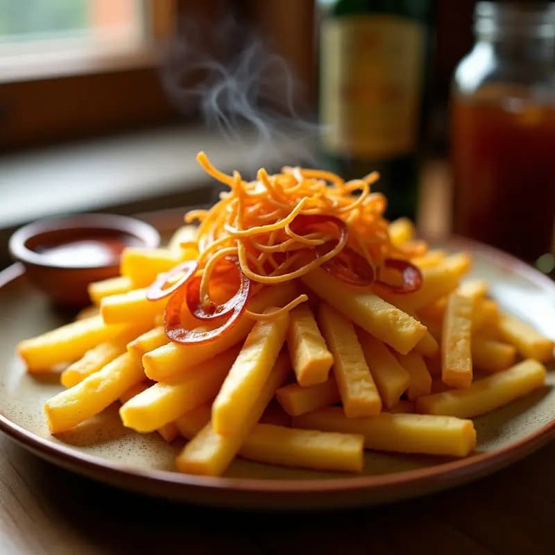 Patatas Fritas con Queso Cheddar Derretido y Tirabacón: Aperitivo que No Podrás Resistir