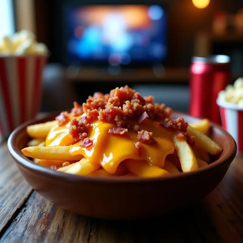 Patatas Fritas con Queso Cheddar Derretido y Tocino: Aperitivo Definitivo para Ver Películas