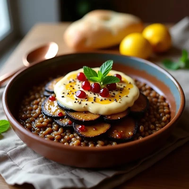 Patchke de Berenjena y Lentejas con Salsa de Tahini: Receta Judía de Rosh Hashaná