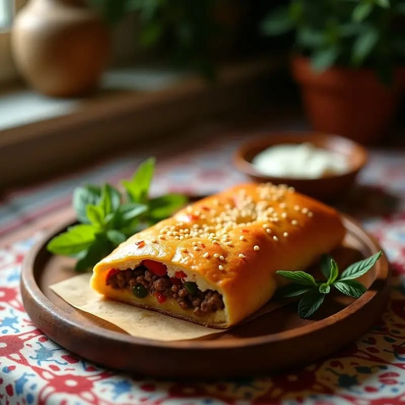 Patzivuri Armenio con Carne y Verduras: Pastel de Pan Tradicional