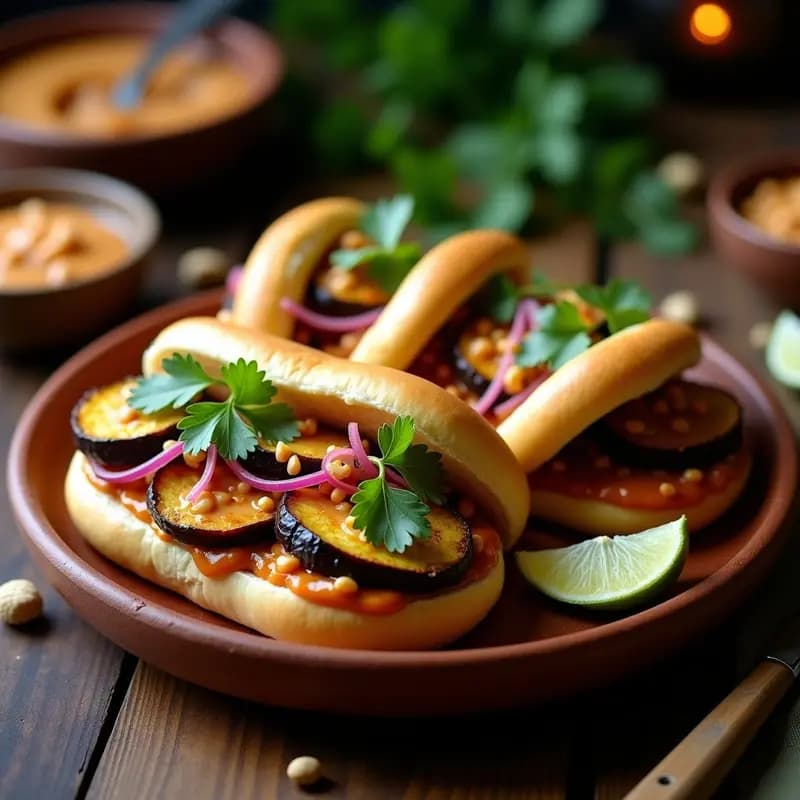 Pav BHÁ de Berenjena al Horno: Receta India Vegana con Salsa de Tamarindo y Cacahuete