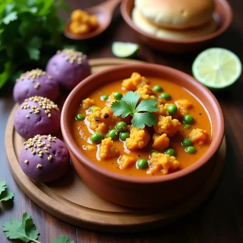 Pav Bhaji de Coliflor y Guisantes con Panecillo de Batata: Receta India de Mumbai en 30 Minutos
