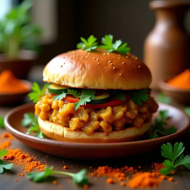 Pav Bhaji Indio con Pan de Coliflor: Hamburger Vegetariano Bajo en Carbohidratos