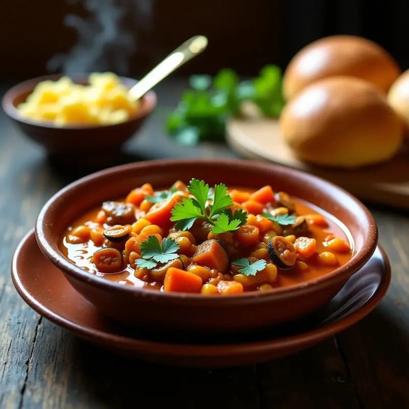 Pav Bhaji Indio con Pan de Brioche: Curry de Verduras Espeso y Reconfortante