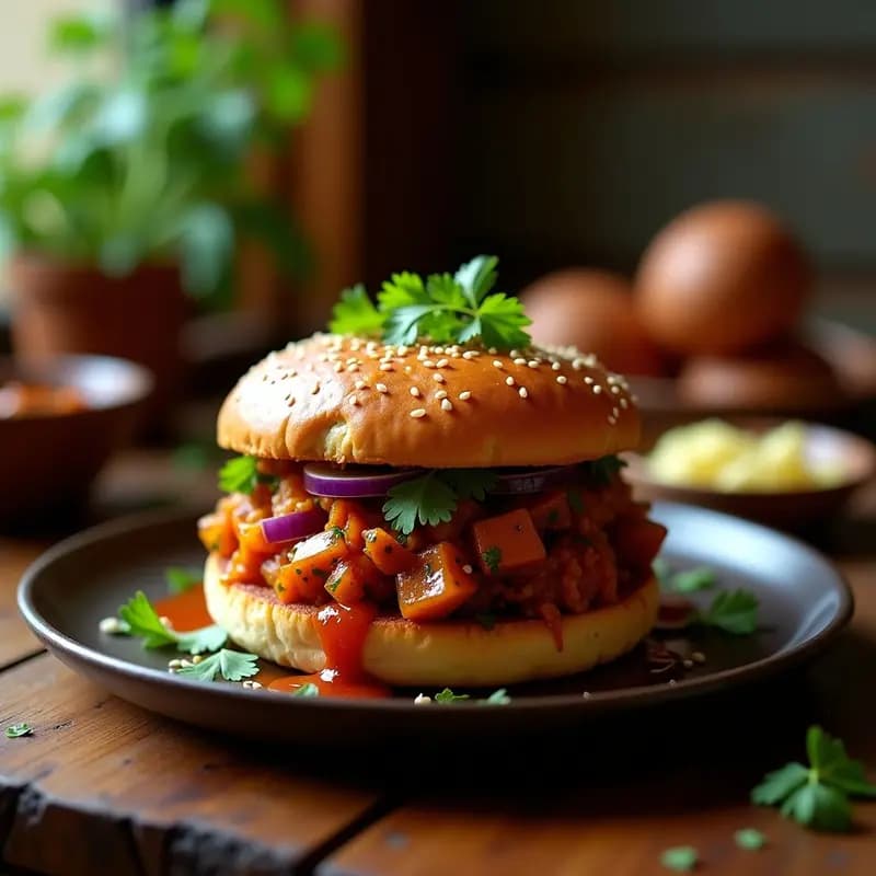 Pav Bhaji: Hamburguesa India con Pan de Brioche y Salsa de Tamarindo
