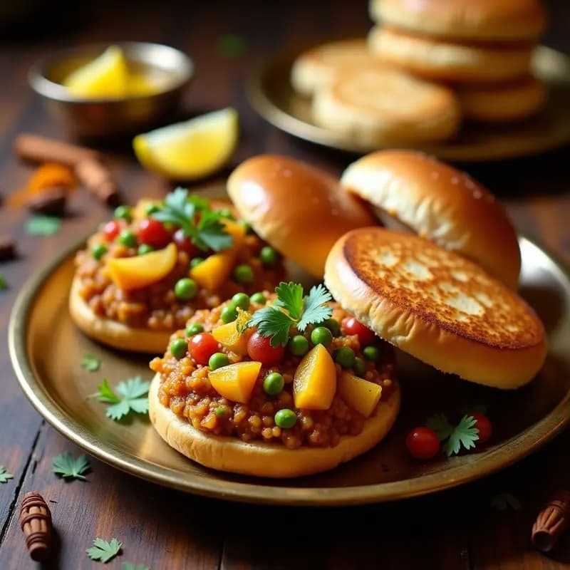 Pav Bhaji Indio con Pan de Hamburguesa: Receta Vegetariana de Mumbai con Especias