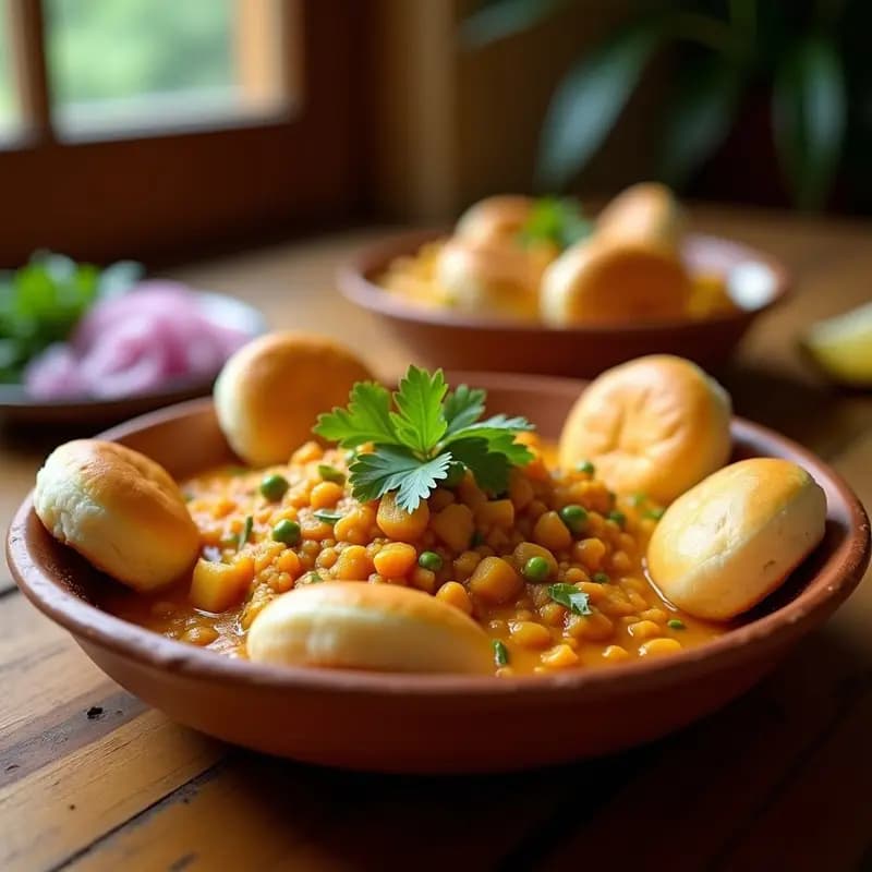 Pav Bhaji Indio: Puré de Verduras con Pan Tostado y Mantequilla Clarificada