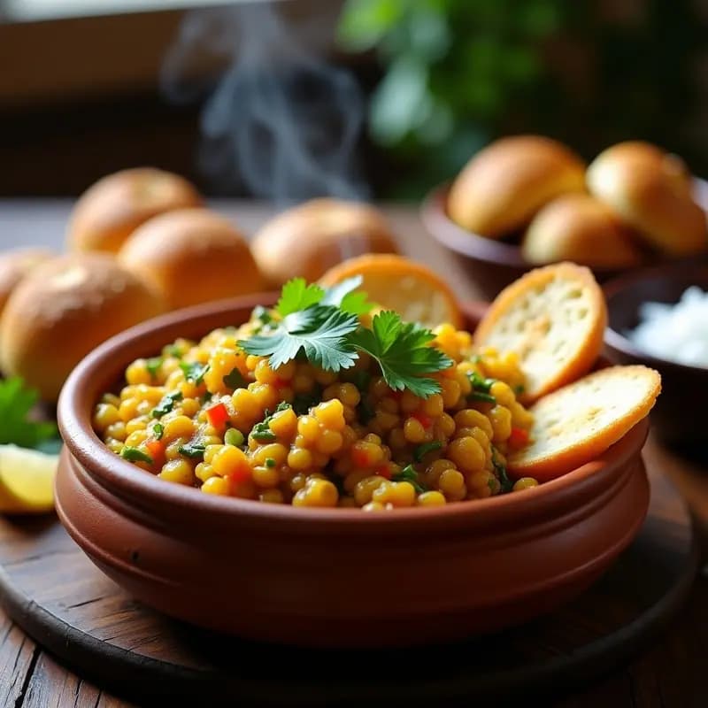 Pav Bhaji Mumbai con Panecillos y Verduras Mixtas: Receta India de Calle Picante
