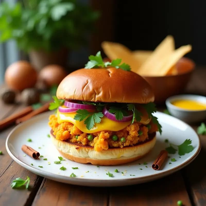 Pav Bhaji Indú con Pan de Brioche: Hamburger Vegetariana de Mumbai