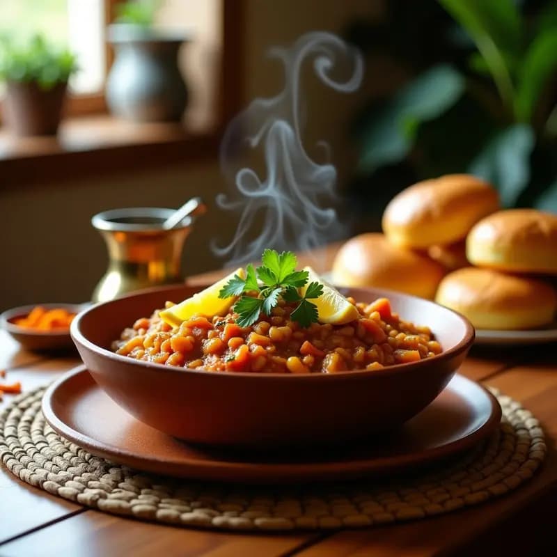 Pav Bhaji Indio con Panecillos al Azafrán: Receta Vegetariana de Mumbai en Sartén