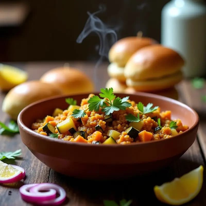 Pav Bhaji: Receta India de Puré de Verduras y Panecillo en Sartén
