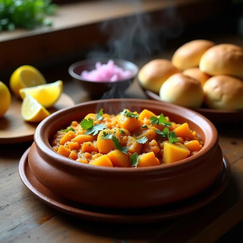 Pav Bhaji Indiana con Panecillos y Verduras Especiadas: Comida Callejera Reconfortante