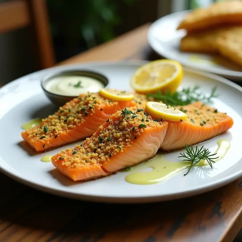 Pavé de Salmón con Costra de Hierbas y Limón: Receta Francesa en Airfryer con Salsa de Eneldo