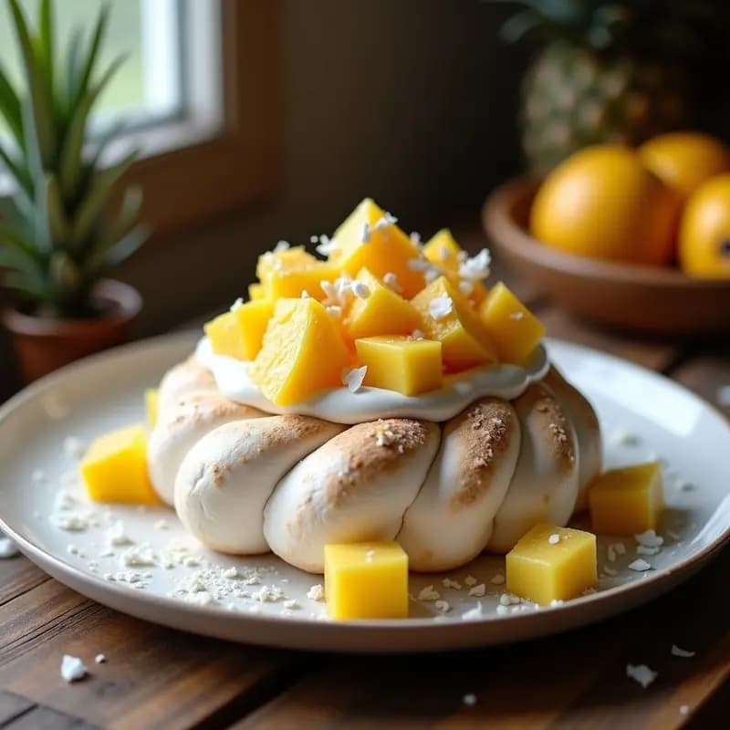 Pavlova de Merengue de Aquafaba con Frutas Tropicales: Postre Austraiano Sin Lácteos